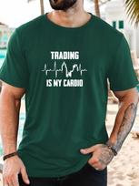 Men's TRADING IS MY CARDIO pattern summer casual crew neck short T-shirt 4XL black