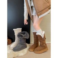 Fleece thickened thick-soled long-tube snow boots women's winter Northeast warm fluffy cotton shoes 40 ruda