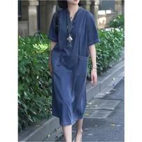 2025 summer new Korean version loose large size women's clothing medium and long thin V-neck short-sleeved solid color denim dress XXL gray