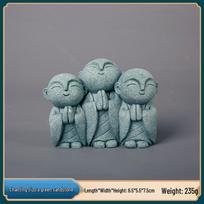 Kyoto Jizo Fish Tank: Japanese Monk Bonsai Ornament in Green Sandstone.