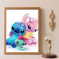 Disney Diamond Painting Set Stitch & Angel Classic Home Decor Craft, Perfect Handmade DIY Gift Idea Round 20x30cm blue