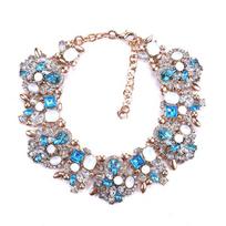 Rhinestone Flower Choker Necklace for Women, Sparkly Full Diamond Statement Fashion Jewelry Outfit Accessory dangaus mėlyna spalva