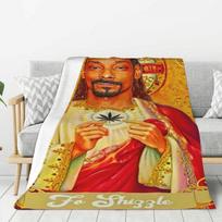 Custom Snoop Dogg Mona Lisa Blanket 3D Printed Soft Flannel Fleece Warm Music Rapper Throw Blankets for Bedroom Sofa Bedspreads Size: 75*100cm, Weight: 230 GSM beige