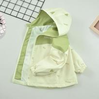 Girls Color Block Hooded Long Sleeve Casual Spring Outerwear Jacket 170 žalia