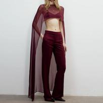Elegantiškas madingas tinklinis permatomas pončo viršus moterims šifono skara apsiaustas apsiaustėliai vakarinei suknelei skaros apklotai vestuvėms vakarėliui One Size bordinė