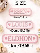 Custom Pink Border Wooden Name Sign Personalized 3D Letter Plaque Baby Girl Pastel Nursery Wall Decor Newborn Shower Bedroom 30cm rožinė