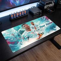 Cristiano Ronaldo Custom Large Mouse Pad, Personalized Name Text Print, Football Logo Non‑Slip Desk Mat Gaming Gift 30cmx60cm blue