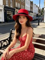 French autumn and winter women's hat light luxury texture flat top wide brim hat British retro high-end jazz top hat brown