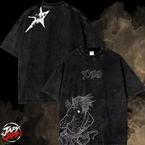 Dio Brando Jojo Vintažiniai rūgštinio plovimo marškinėliai: JJBA Grafiniai Oversized Marškinėliai . Y2K , Japoniški gatvės drabužiai 110 black