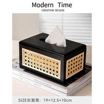 Japanese Style Solid Wood Tissue Box Hand Woven Rattan Paper Box Vintage Home Living Room Dining Room Decoration Tissue Box