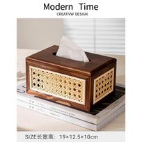 Japanese Style Solid Wood Tissue Box Hand Woven Rattan Paper Box Vintage Home Living Room Dining Room Decoration Tissue Box