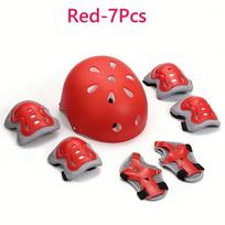 7Pcs/Set Shock-absorbing Kids Knee Pads and Elbow Pads Protective Body Gear  Skateboard Sports raudona