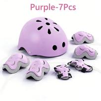 7Pcs/Set Shock-absorbing Kids Knee Pads and Elbow Pads Protective Body Gear  Skateboard Sports violetinė