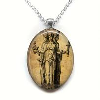 Torch Statue Hecate Charm Necklace Fashion Religious Jewelry Accessories Gift Retro Glass Oval Statue Mystery Pendant Choker New beige
