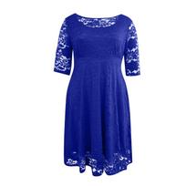 Women's Temperament Three-quarter Sleeve Lace Casual Color O-Neck Plus Size Dress XXL mėlyna