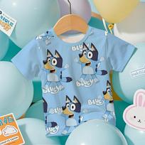 Fashion Kids T-shirt Cartoon Bluey Anime Graphic 3D Print Kids Short Sleeves T-Shirt Loose Casual Summer Outdoor Boy and Girl Tees Tops 130 gray