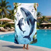 Whale Underwater Theme polyester microfiber beach towel is highly absorbent, suitable for swimming and beach outings 27x55inch 70x140cm&1pc white