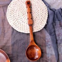 Antique-Style Wooden Spoon Set: Includes stir-fry spoon, extended-handle spoon, and soup spoon for versatile kitchen use. Standard Model gray