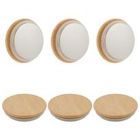 6pcs Bamboo Teapot Lids with Silicone Pad and 316 Surgical Stainless Steel Bottoms Flat Round Moccasin 71~87.5x18.5mm white