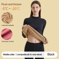 1Set Ultra Thick Thermal Underwear Women Stand Collar Seamless Warm Lingerie Winter Long Sleeve Bottoming Thermal Clothing Sets 3XL black