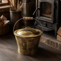 Židinio pelenų kibiras su rankena Rustic dangčiu Kompaktiškas namų savininkams black