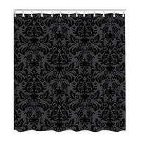 Antique Shower Curtain,Victorian Style Medieval Motifs with Classic Baroque Oriental Shapes,Cloth Fabric Bathroom Set with Hooks W180xH180cm black