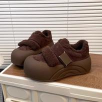 Women's Thick-soled Round-toe Versatile Velcro and Fleece New Casual Board Shoes and Cotton Shoes 40 ruda