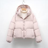 Casual simple down jacket women's winter short small hooded thickened bread jacket S šviesiai rausvos spalvos