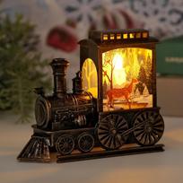 Vintage Train Night Lamp Christmas Deco LED Night Lights Battery Powered Indoor  Festive Party Decoration Portable Table Lamps brown