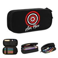 Aim Here Darts Lover Dart-Throwing Dartboard Bullseye Target Pencil Cases Big Capacity Pen Bags Pen Box Pencil Pouch Boy Girl 21x10.5x5cm black