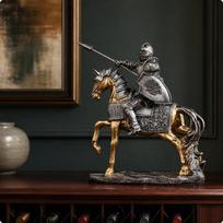 Raitelis ant žirgo figūrėlė Senovinė apdaila Šarvuotas namų ekspozicijai 41-12-38cm New Knight-3