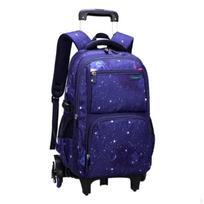 3 vnt. laiptais lipantis vežimėlis Mokyklinė kuprinė Ilgalaikis elementas Ratinė kuprinė Dark Blue Starry 6-wheel blue