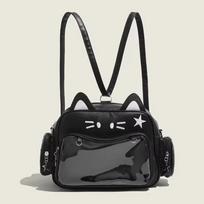 Korean Japan Kawaii Cat Ita Bag PU Cute Girls Transparent Pocket Aesthetic Shoulder Crossbody Bags Women's Fashion Backpacks Free DIY Tie Board black