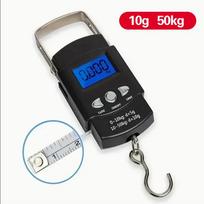 50Kg/10G Nešiojama elektroninė rankinė svarstyklė su LCD, kelioninė kabinama svarstyklė su 100 cm ilgio ištraukiamu matavimo juostele black