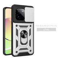 For Realme GT 7 Pro / GT 7 dėklas su slankiojančiu kameros apsauginiu dangteliu, žiedu, stoveliu, apsaugine galine dangteliu, skirtas Realme GT7 Pro, atsparus smūgiams Funda realme GT 7 gray