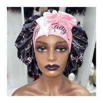 All Over logo Printed Silk Hair Bonnets and Satin Head Wraps Long Jumbo Braid Bonnets juoda