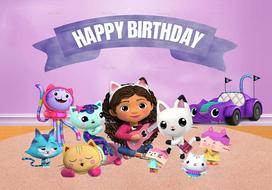Cartoon Gabby Dollhouse Children Birthday Party Supplies Decoration Background Girl Baby Shower Pink Toy Photo Shoot Banner Prop 59x51.1inch/150*130cm white