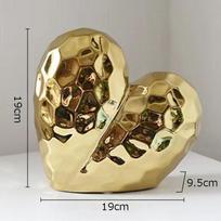 Gold Plated Heart Shape Ceramic Statue Crafts Ornaments Desk Decoration Golden Heart Minimalist Sculpture Modern Home Decor beige