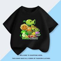 Plants Vs. Zombies Cartoon Children's Short-sleeved T-shirt Summer New Fashion 100% Cotton Tops Boys Girls Comfortable T-shirt 140 white