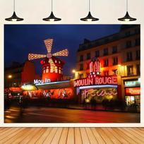 One oversized Parisian French party backdrop banner - Montmartre night viewXY 59×39inch/150*100cm blue
