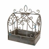 Anti Metal Cage Plant Stand | Decorative ornamental scroll pattern, gray