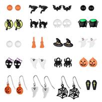 Voratinklio Raganios Auskarai Katinas Emalio Kryžiaus Pakabukas Kūrybiški Moliūgų Stud Auskarai Helovinas 20PCS black