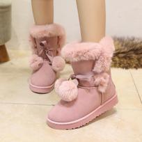 Women's Mid-Tube Wool Ball Snow Boots - Style 5825 Warm Cotton Shoes 40 beige