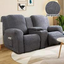 Soft Fleece Loveseat Recliner Sofa Cover with Center Console 2 Seater Stretch Jacquard Recliner Sofa Cover Living Room Decor 2 Seater gray