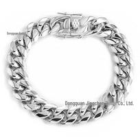 14mm Stainless Steel Cuban Link Bracelet with Dragon Clasp - Titanium Steel Hip Hop Style white