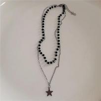 Kpop Fashion Star Pentagram Pendant Y2K Beaded Choker Necklace For Women Men Aesthetic Jewelry Punk Hip Hop Grunge Accessories gray