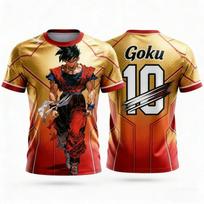 Dragon Ball Super Saiyan Goku No.10 Gold Gradient 3D All Over Print Breathable Anime Soccer Jersey Unisex Double Sided Tee 6XL black