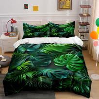 Lush Green Tropical Leaves Print Soft Comfortable Duvet Cover Bedding Set Included 1*Duvet Cover 2*Pillowcases Luxury gifts 135x200cm black