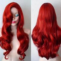 26 colių sintetiniai raudoni ilgi banguoti Cosplay perukai, banguoti, su sagties tinkleliu Kalėdoms ir kasdieniam gyvenimui 26inches raudona