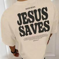 Jesus Saves John 3:16 Bible Verse Back Print Tshirt Christian Retro Letter Faith Cotton Graphic Tee XL